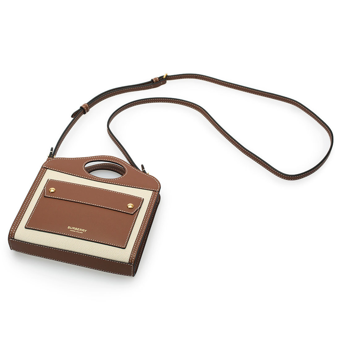 【関税送料込】BURBERRY キャンバス＆レザーバケットバッグ ミニ ツートン キャンバス＆レザー ポケットバッグ | 商品詳細