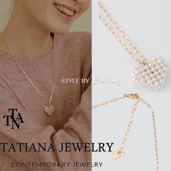 【TATIANA】Full Heart Pearl Chain Necklace★送料無料