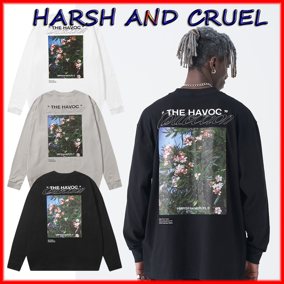 日本未入荷 HARSH AND CRUEL 長袖Tシャツ 花柄 レトロ 男女兼用