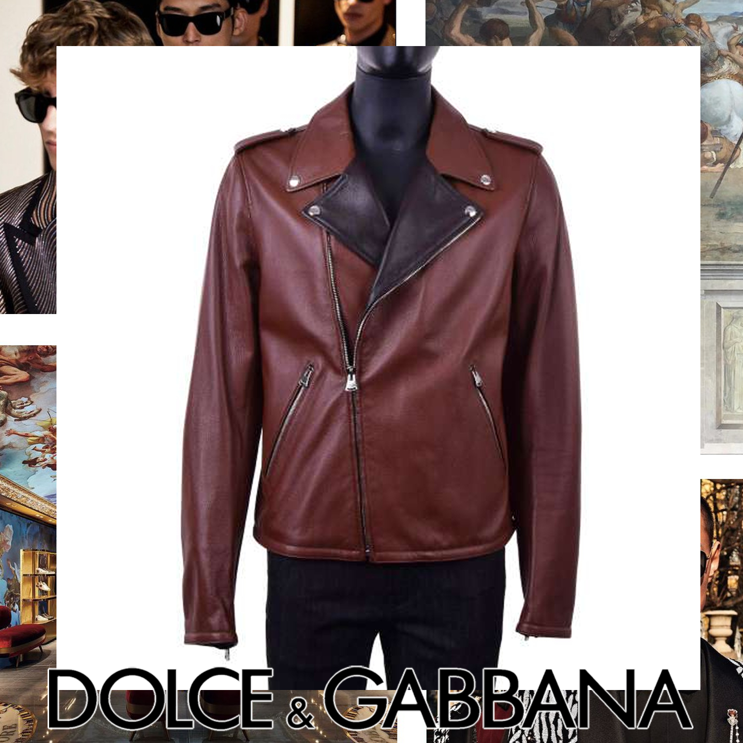 Dolce & Gabbana ディア バイカーレザージャケット ブラウン