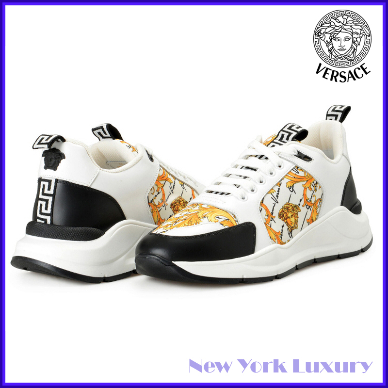VERSACE★素敵！Mens Baroque Print White Sneakers