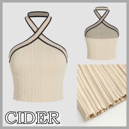 Cider Tanks & Camisoles Short Casual Style Nylon Sleeveless Halter Neck Plain