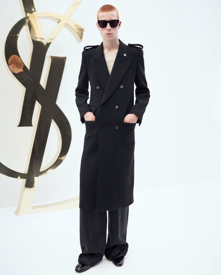 SAINT LAURENT ブラック 8ボタンウールPコート16way