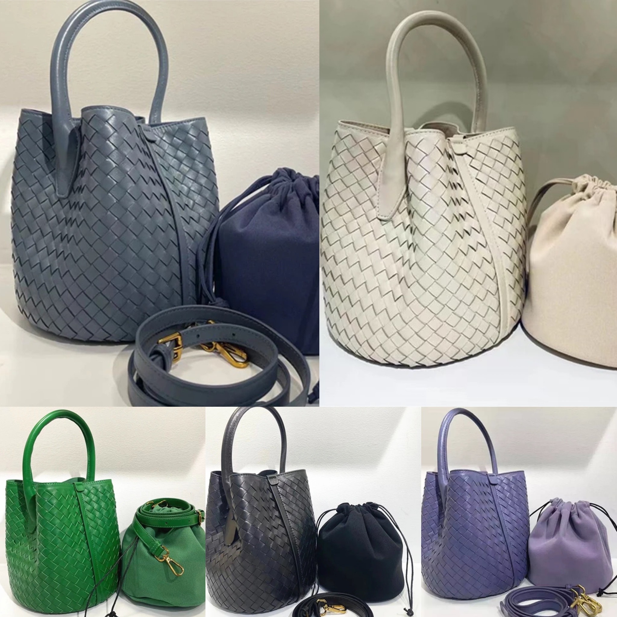 韓国デザイン 高級本革 WOVEN バケツバッグ ショルダー BAG