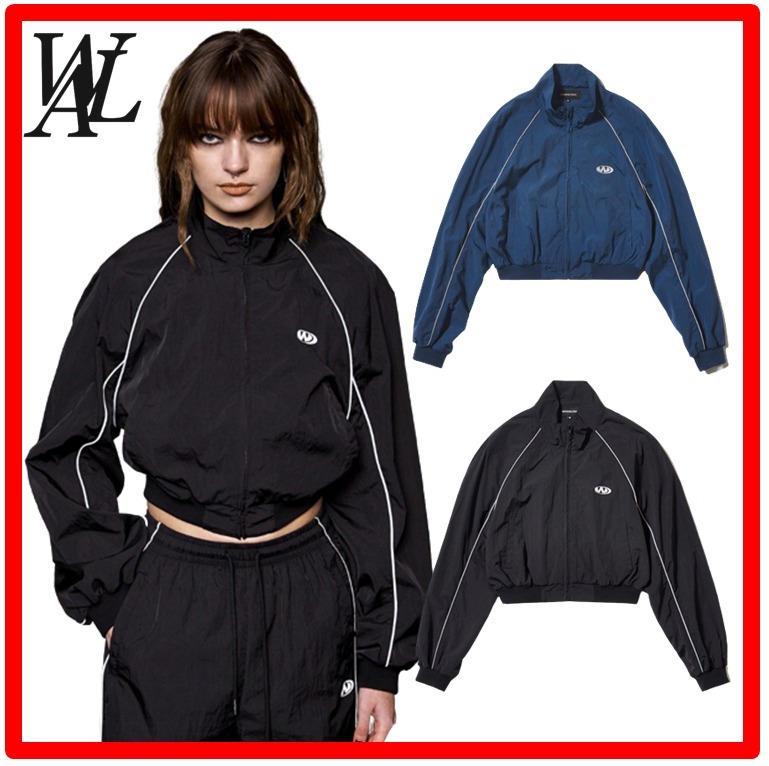 ☆韓国の人気☆【WOOALONG】☆Track logo piping crop zip-u.p☆