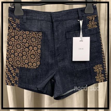 Christian Dior Denim & Cotton Printed Pants Short Flower Patterns Casual Style Denim