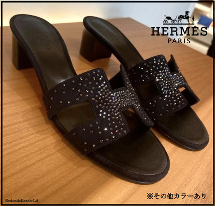 HERMES More Sandals Open Toe Casual Style Blended Fabrics Street Style Plain