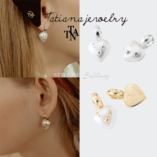 【TATIANA】Lettering Pearl Heart Hoop Earring★ピアス