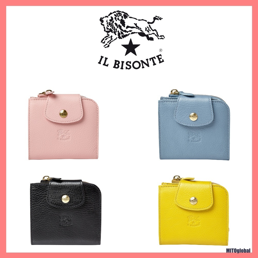 【IL BISONTE】スナップボタン グレーン 二つ折り財布