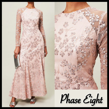 Phase Eight Dresses Flower Patterns Maxi A-line Long Sleeves Long Bridal Dresses