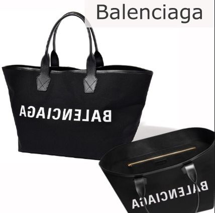 BALENCIAGA Totes Unisex Canvas Street Style A4 Plain Logo Military Loungewear