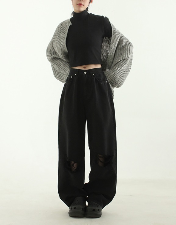 デニム・ジーパン IONSEOUL black wide cutting pants BBU273