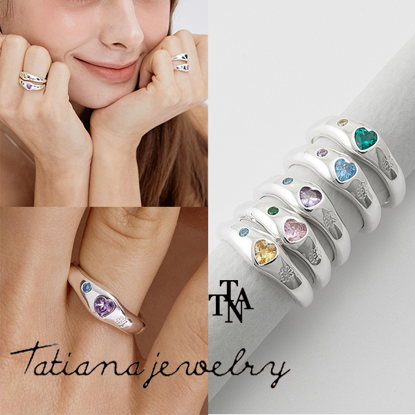 【TATIANA】Flower Draw Heart Cubic Ring★送料無料★5色