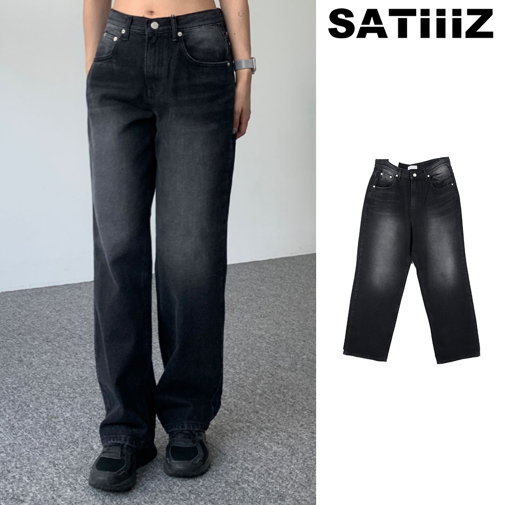 【SATIIIZ】Erdi black washed denim pants