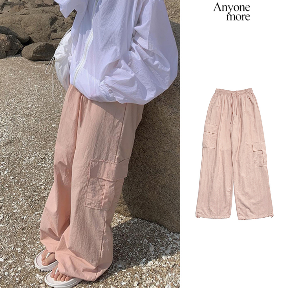 【Anyone more】Pixie Unbalanced Pocket Cargo Nylon Pants