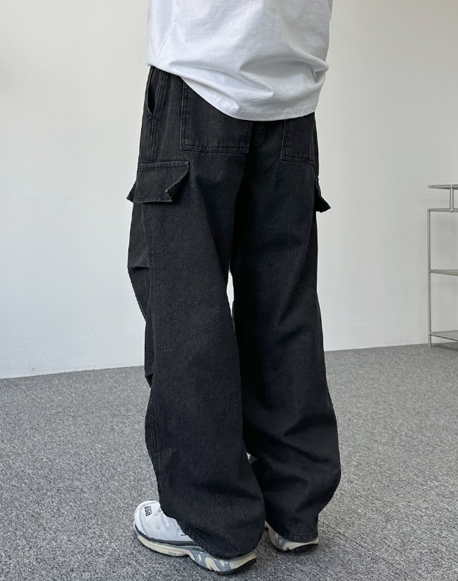 【SATIIIZ】Lian Pintuck Wide Denim Pants Jekin Washing Wide Denim Pants - satiiiz