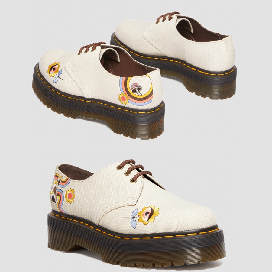 Dr Martens☆VEGAN 1461 QUAD CANVAS☆3ホール☆厚底 ベージュ系