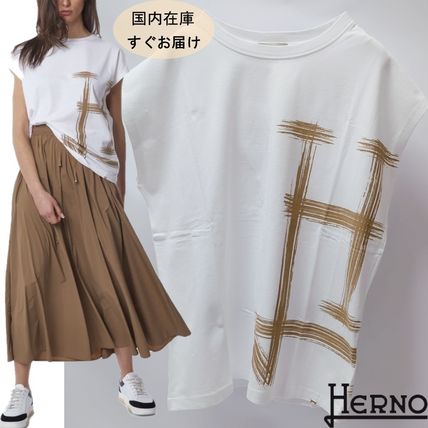 HERNO T-Shirts Crew Neck Unisex Street Style Cotton Short Sleeves Logo