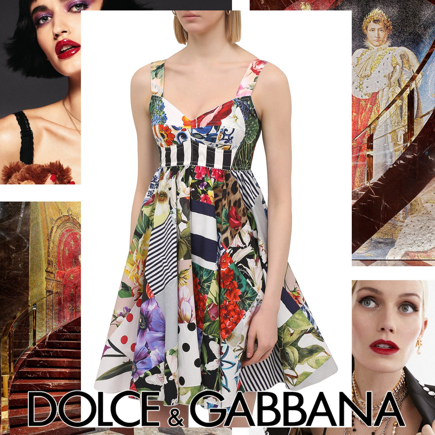 Dolce & Gabbana パッチワークプリントドレス マルチカラー