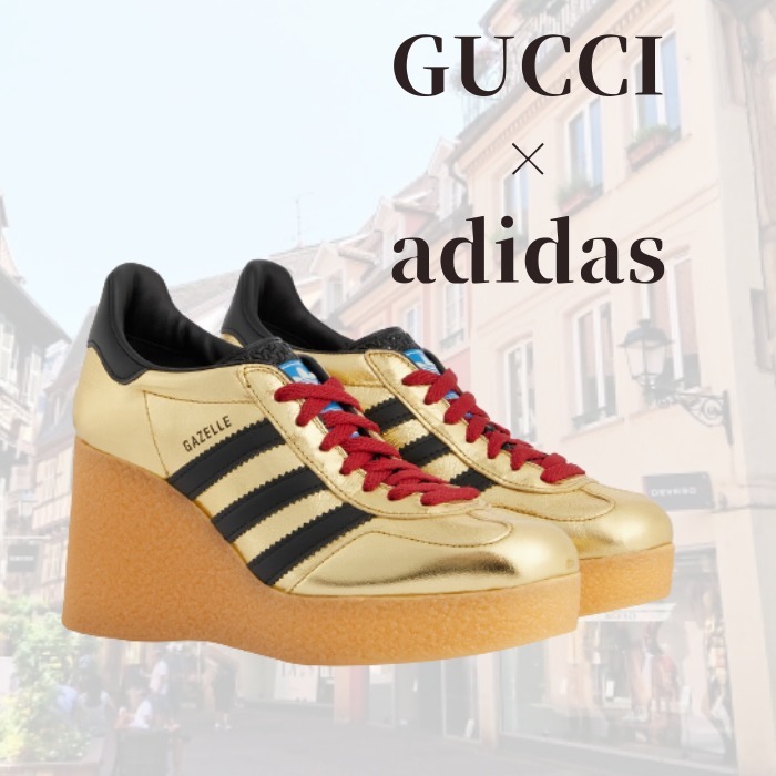 限定新品plus 直営店買付 ADIDAS X GUCCI GAZELLEプラットフォームスニーカー レディースファッション 