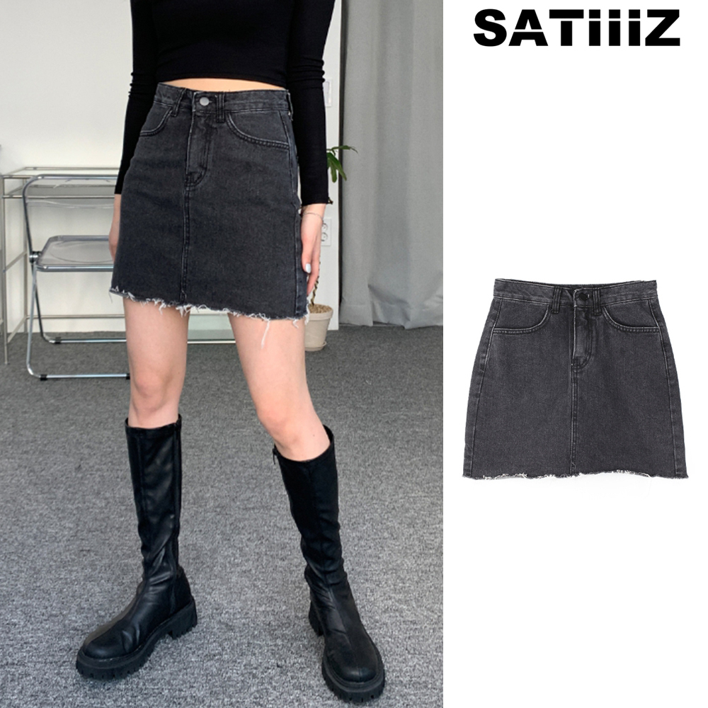 【SATIIIZ】Rowenie Black Blue Denim Skirt