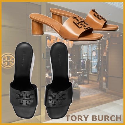 Tory Burch Flat Open Toe Casual Style Plain Leather Block Heels Party Style