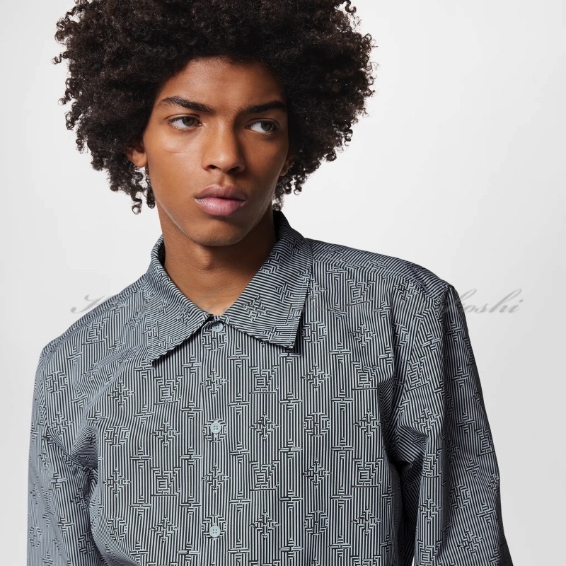 ◆Louis Vuitton 23SS 最新作◆モノグラム◆コットンシャツ◆ ヴィトン 23SS コットン シャツ 4L メンズ ホワイト×グリーン