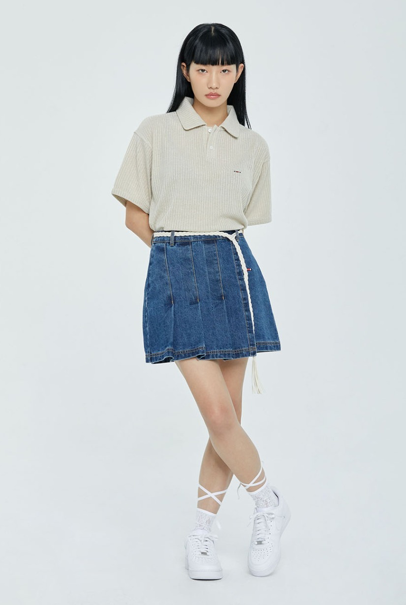 【ROMANTIC CROWN】23SS★ MINIMAL LOGO KNIT POLO MINIMAL LOGO KNIT POLO_NAVY - ROMANTIC CROWN | 60% - Asian