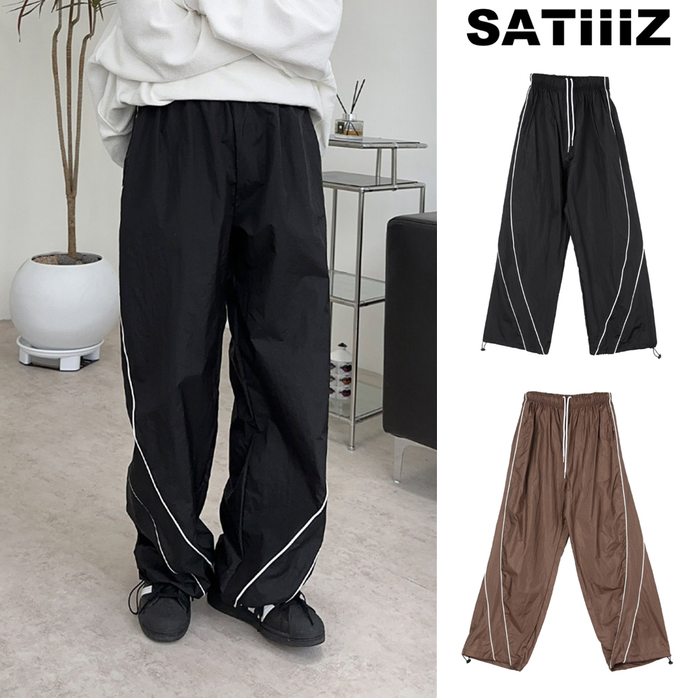 【SATIIIZ】Ale Curve Piping Nylon Pants