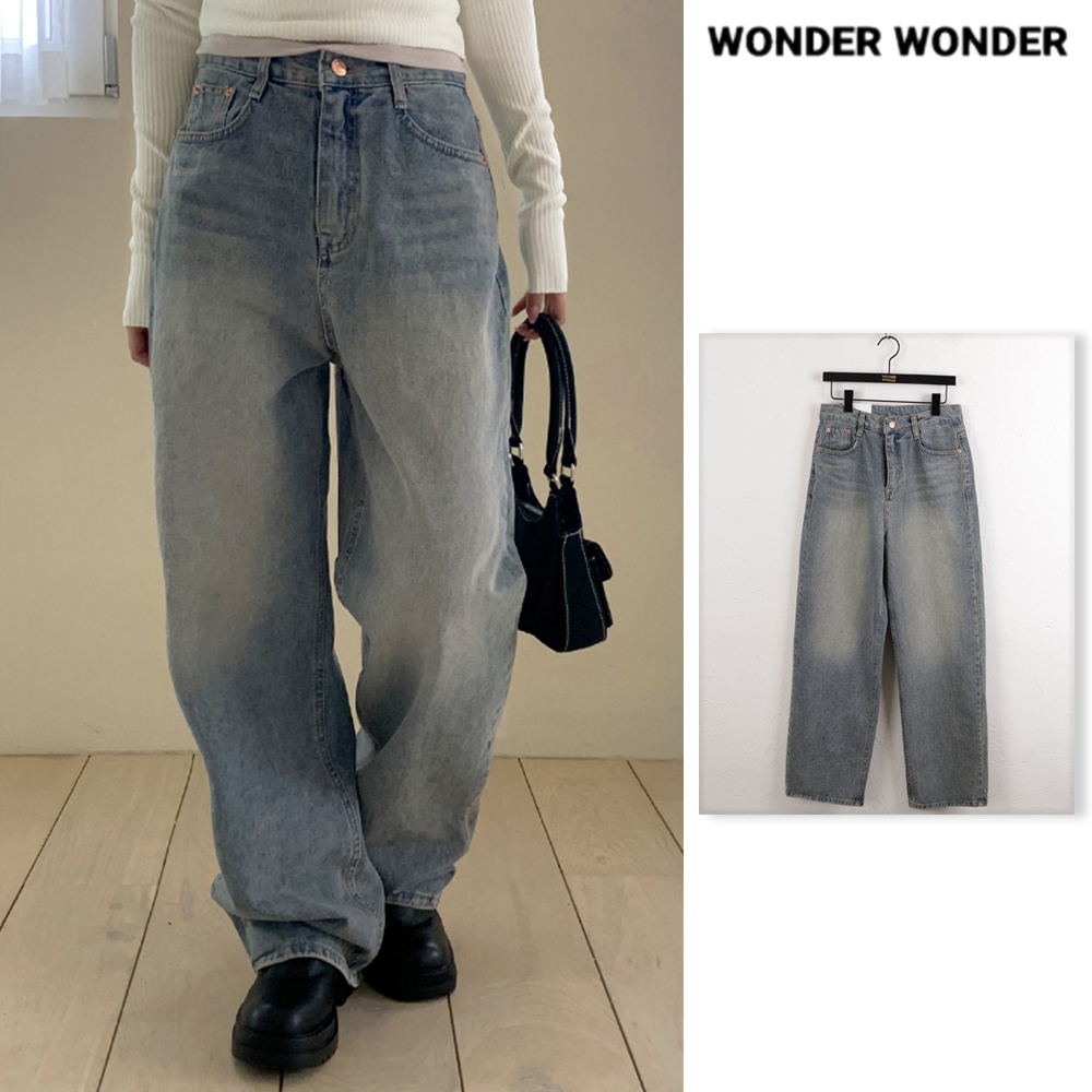 【WONDER WONDER】Boeing Dirty Jeans Loose Wide Denim Pants