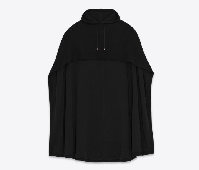 Saint Laurent《パーカーケープ》黒 コットン/フリース DHL 直営