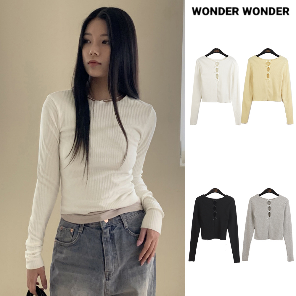 【WONDER WONDER】[Reversible] Audi Ribbon Hole Round L/S T