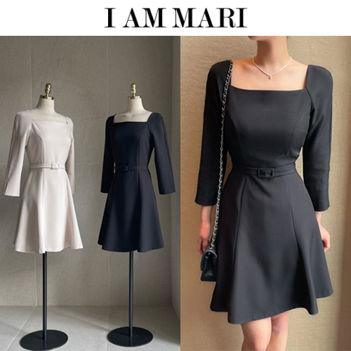 ★韓国人気★I AM MARI★SQUARE NECK BELT DRESS