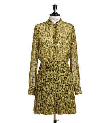 Christian Dior Dresses Leopard Patterns Flared Long Sleeves Long Party Style