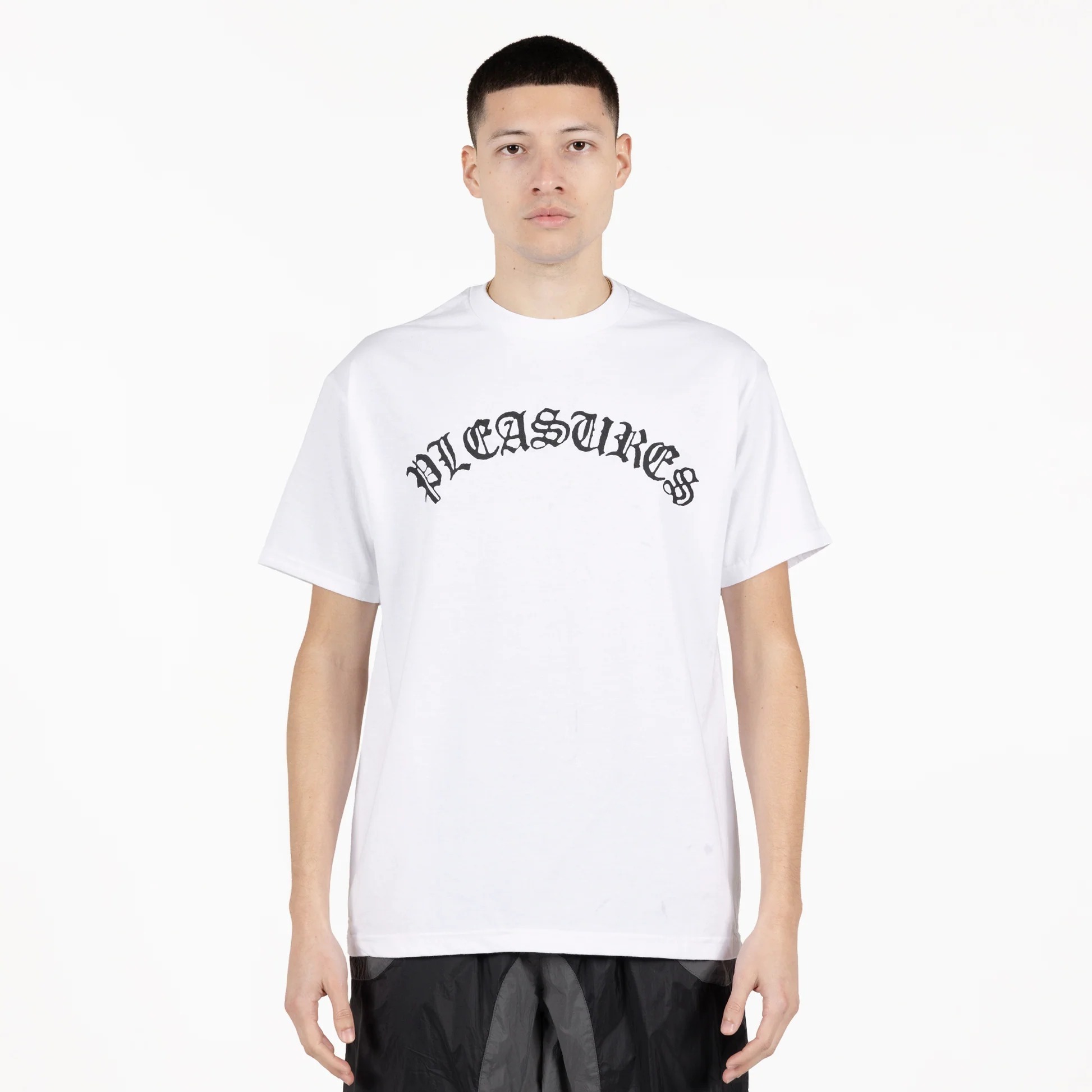 海外限定 PLEASURES ゴシックロゴ クルーネック 半袖 Tシャツ