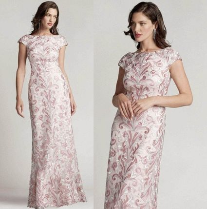 TADASHI SHOJI Dresses Flower Patterns Casual Style Tight Maxi Long Short Sleeves