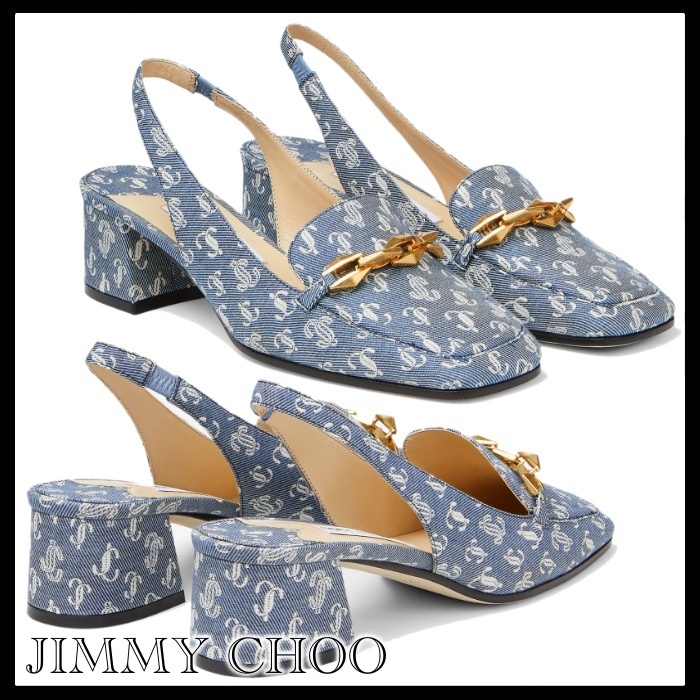 JIMMY CHOO Diamond Tilda SlingBack 45 JCロゴ柄デニムパンプス