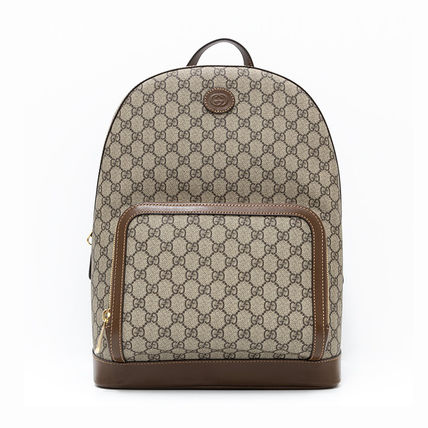 GUCCI Backpacks Unisex Street Style Leather Logo Backpacks