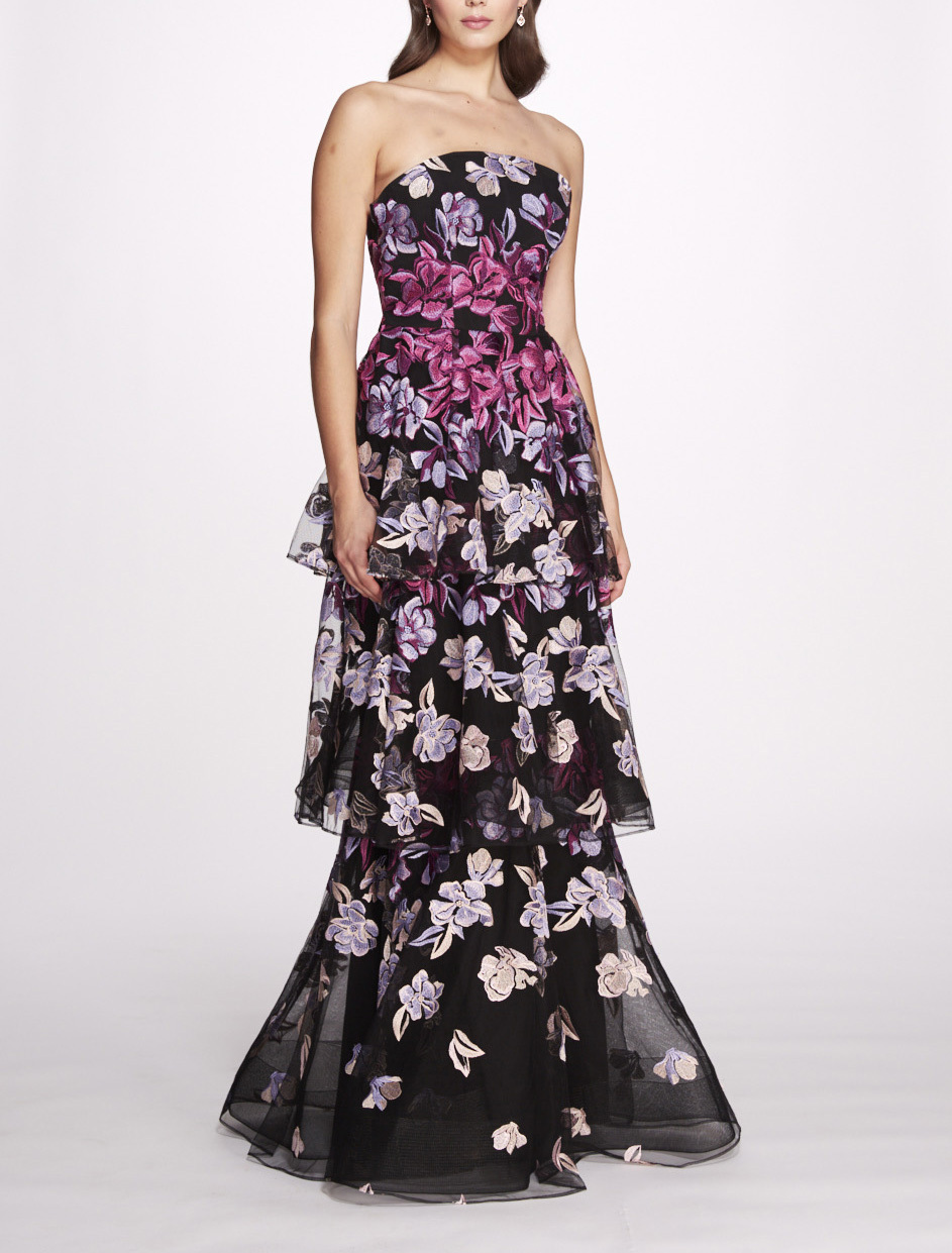 オンラインストア買付 SALE Marchesa Notte・花刺繍付ラッフル