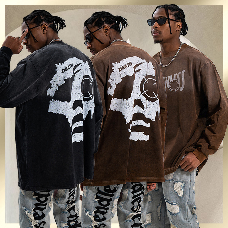 Tシャツ・カットソー Luxury Street Wear Washed Back face t long sleeve unisexual