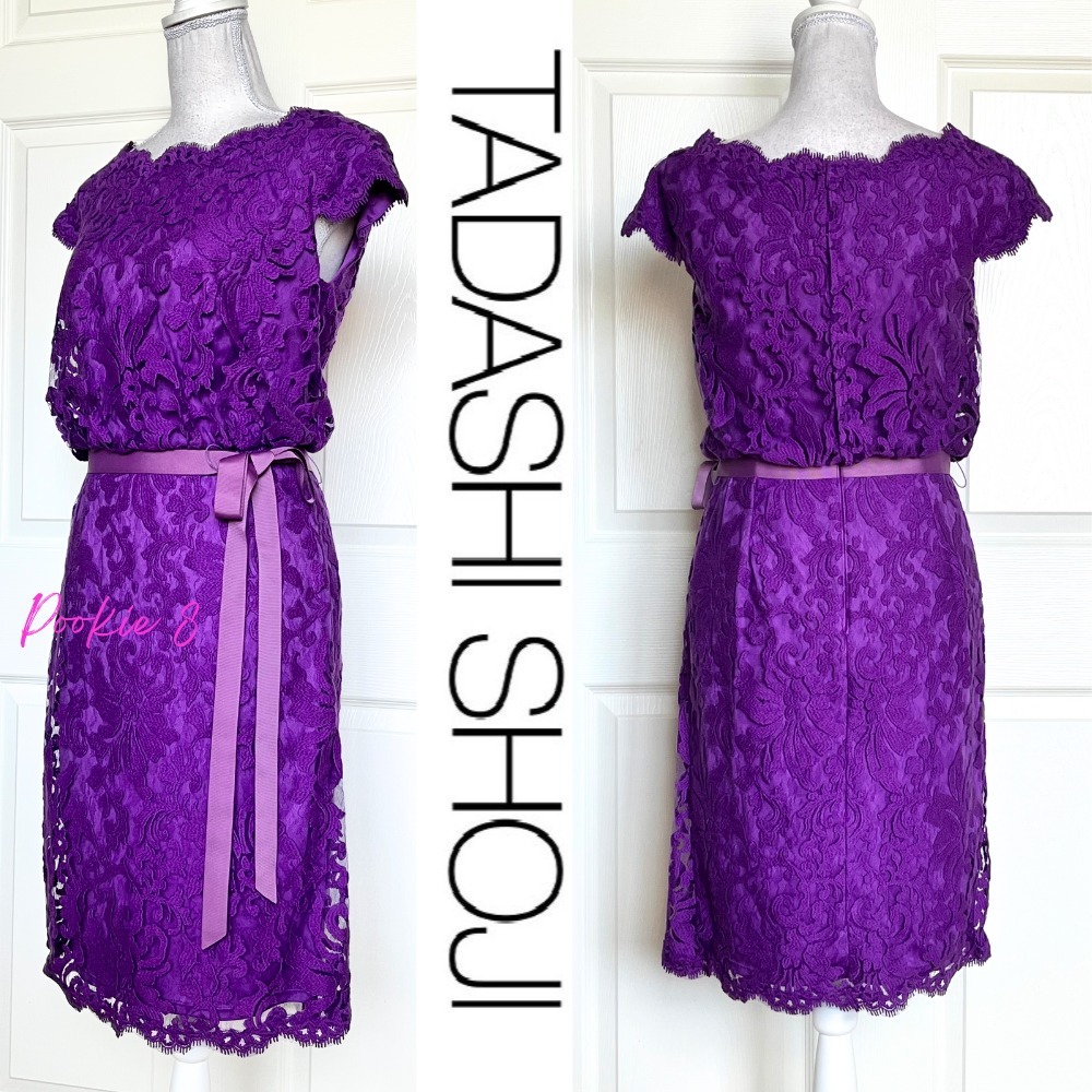 TADASHI SHOJI レース花柄ベルト付きワンピース刺繍レースドレス TADASHI SHOJI レース花柄ベルト付きワンピース刺繍レースドレス