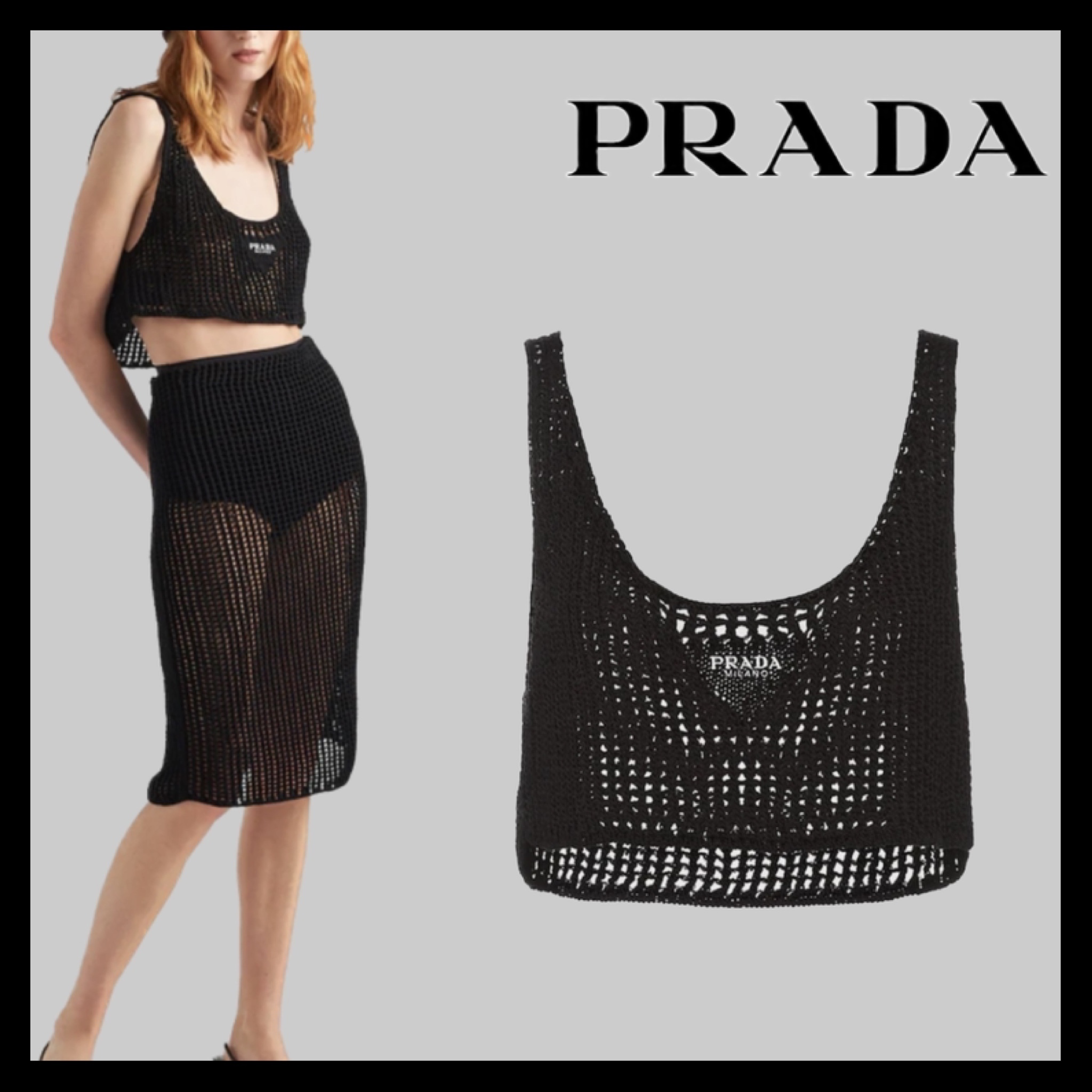 PRADA オープンワークコットン クロップドトップ 商品を販売