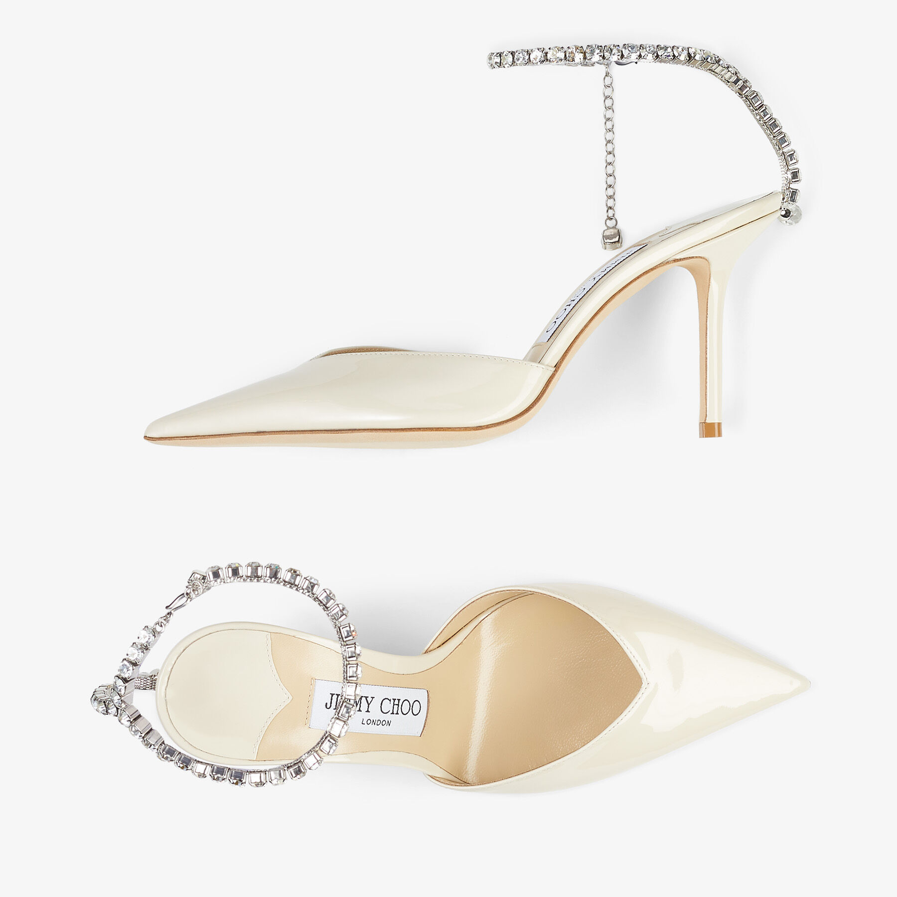 JIMMY CHOO Saeda 85 クリスタル装飾付きパテントレザーパンプス