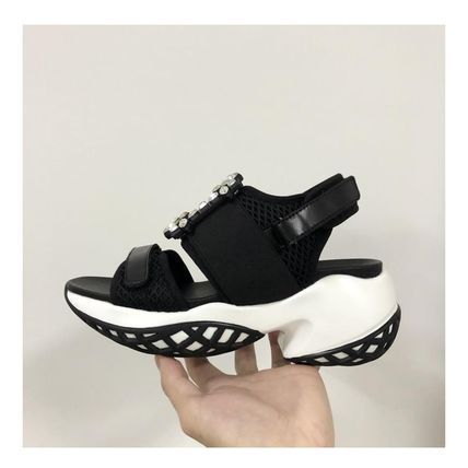 スポーツサンダル スポサン ビジュー メッシュ 厚底 全5色 b3650