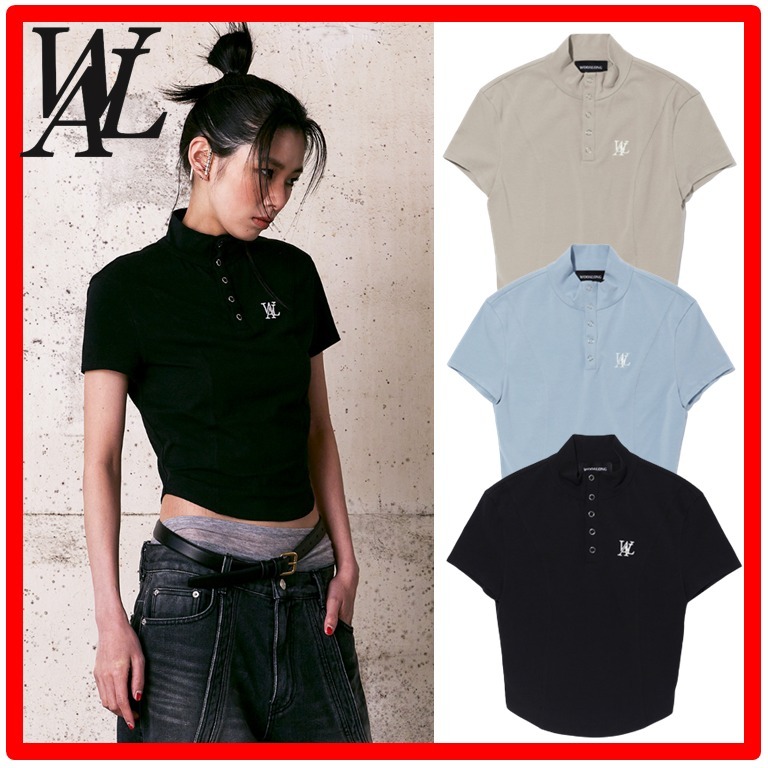 ☆【WOOALONG】☆Signature jersey half neck slim T-shir.t☆