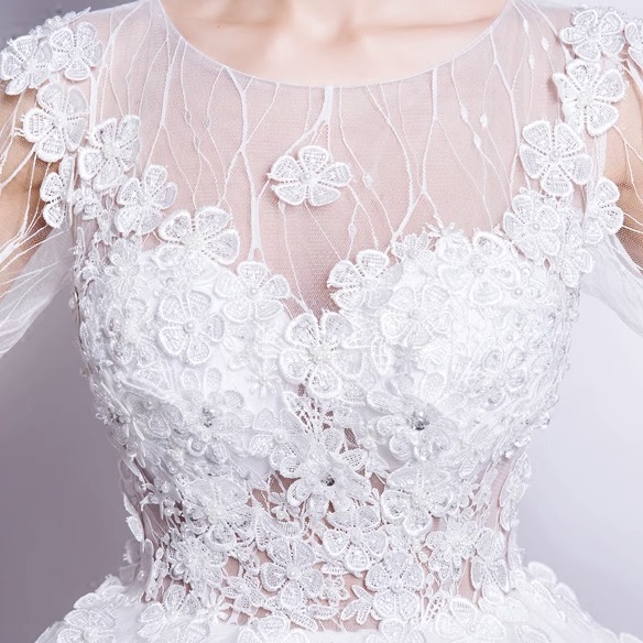 ウェディングドレス ロング丈 無地 長袖 上品 パーティー 結婚式