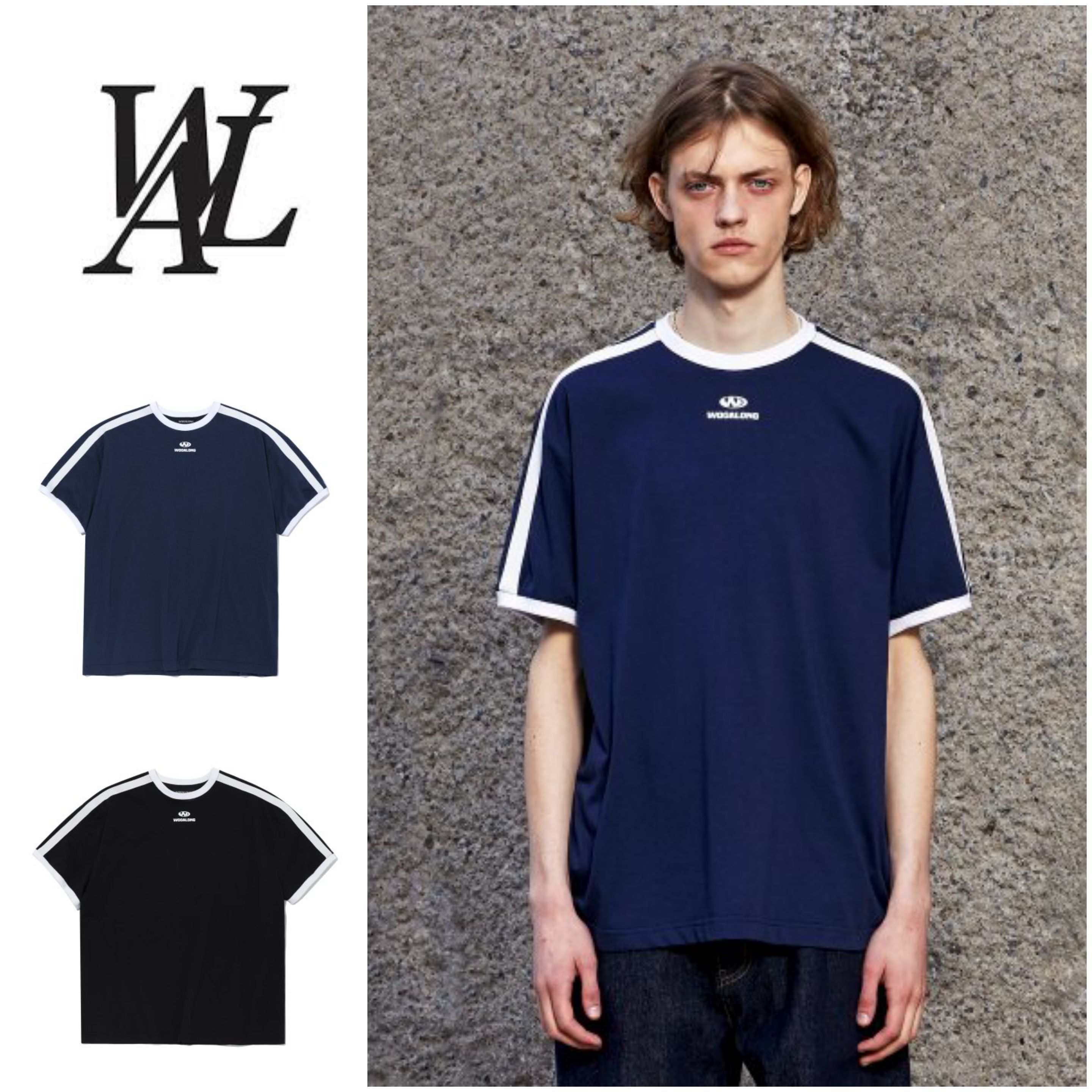 さらに100円引◆WOOALONG◆Track logo cotton contrast T-shirt