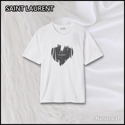 Saint Laurent T-Shirts Crew Neck Street Style Plain Cotton Short Sleeves Logo