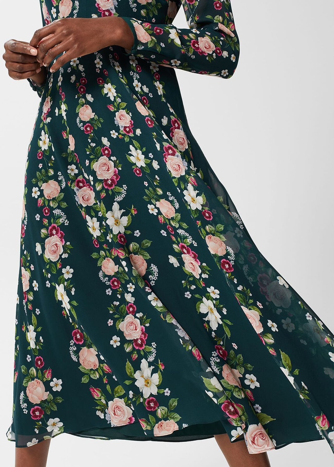 送関込 ☆Hobbs London☆ HELENA シルク 花柄 フレア ワンピース
