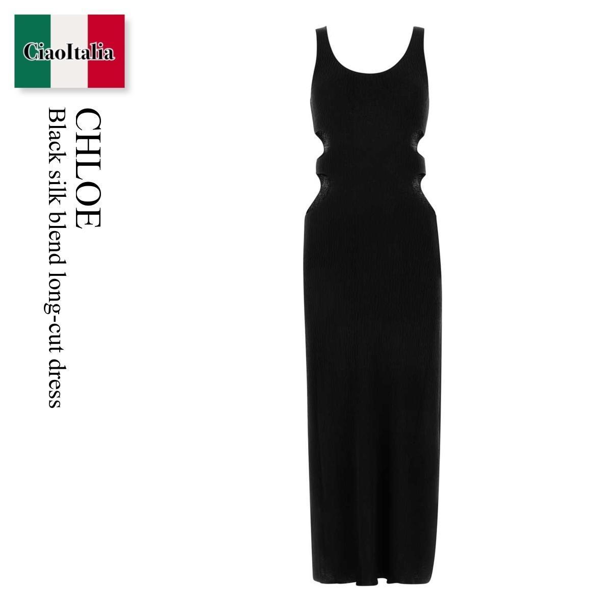 ワンピース Chloe Black silk blend long-cut dress